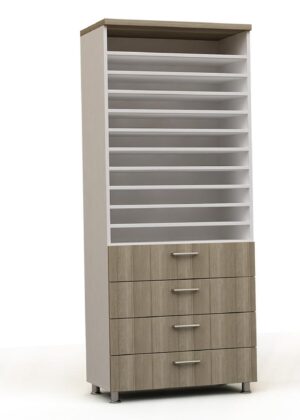 On Bir Gözlü Dört Çekmeceli Açık Raflı Dolap